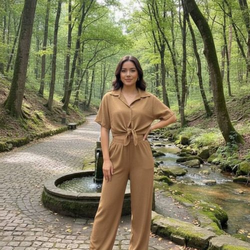 ست کراپ شلوار چاپ گره ای کد 137472 - خرید ست تیشرت شلوار زنانه عمده