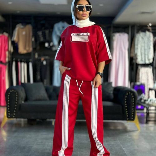 ست تیشرت شلوار نواری بار کد 137473 - خرید ست تیشرت شلوار زنانه عمده