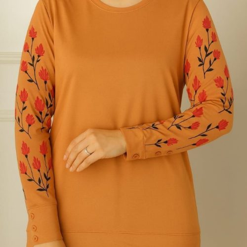 بلوز آستین دار چاپ گل کد 138957 - خرید بلوز تک زنانه عمده