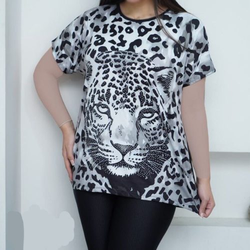 فروش عمده تیشرت زنانه چاپی طرح پلنگی کد 133251