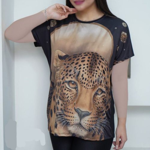 فروش عمده تیشرت زنانه چاپی چاپ پلنگی کد 133254