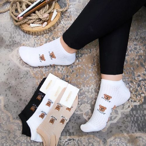 جوراب مچی تدی طرح برجسته کد 134566 - خرید جوراب زنانه عمده