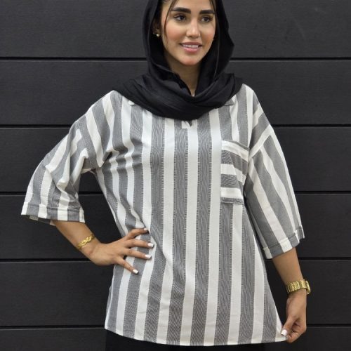 خرید عمده مانتو راه راه تک جیب - مانتو زنانه عمده