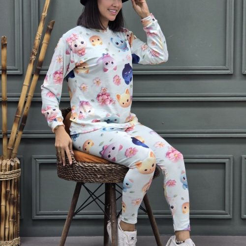 ست مخمل روباهی چاپی کد 137308 - خرید ست تونیک شلوار زنانه عمده