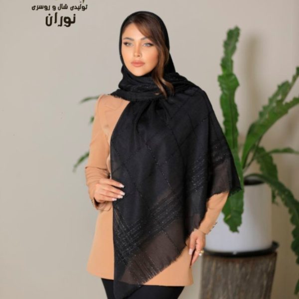 خرید عمده روسری نخی لینن لمه دار مشکی اعلاء