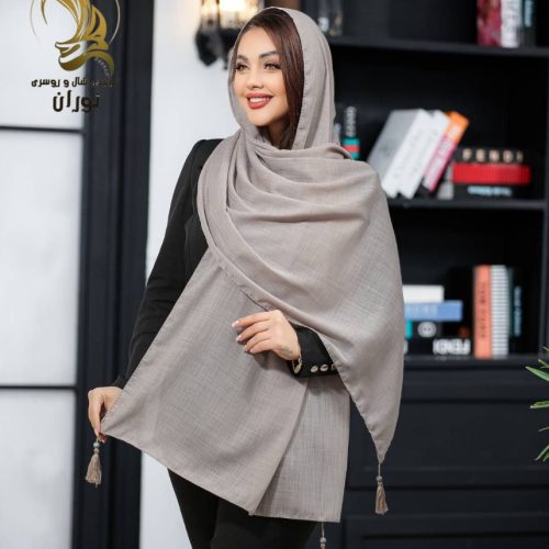 شال نخی لینن ساده منگوله دار اعلاء