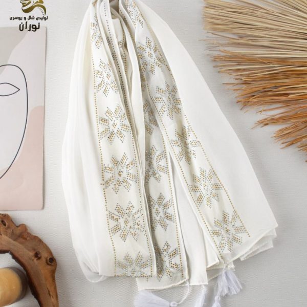 خرید عمده شال مجلسی ژورژت شکرباف نگینی اعلاء - شال و روسری زنانه عمده