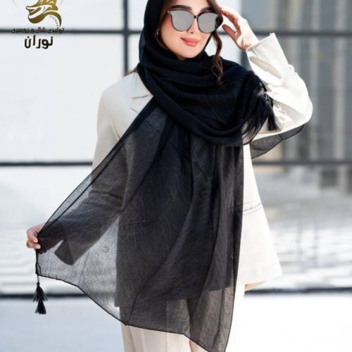 خرید عمده شال سوپر نخ پلیسه ریز مشکی اعلاء - شال و روسری زنانه عمده