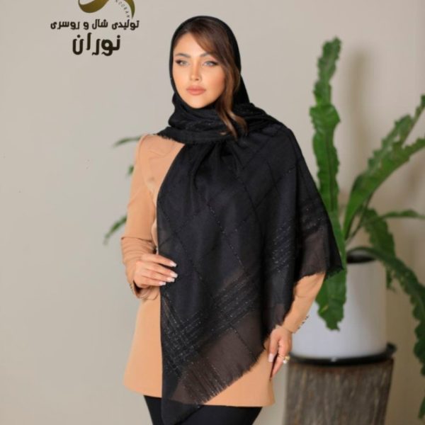فروش عمده روسری نخی لنین لمه دار مشکی اعلاء - شال و روسری زنانه عمده