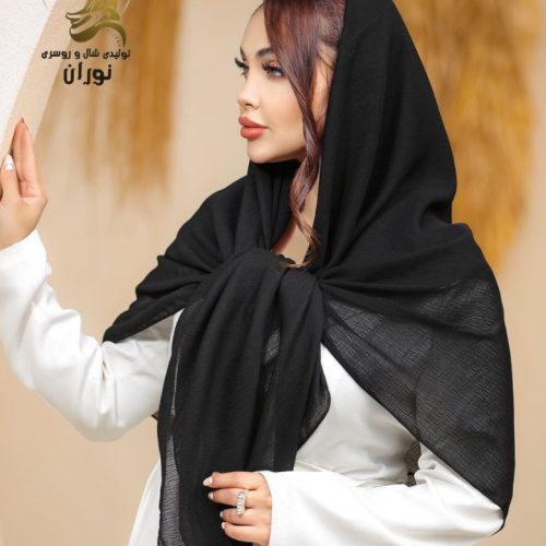 خرید عمده روسری نخی کراش درختی مشکی اعلاء - شال و روسری زنانه عمده