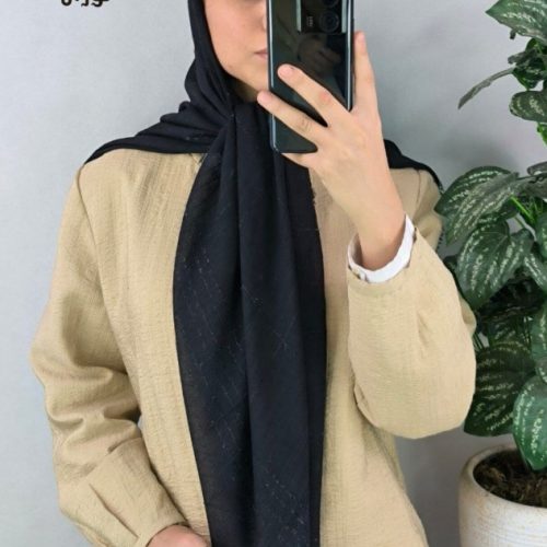 خرید عمده روسری نخی لینن لمه دار مشکی اعلاء - شال و روسری زنانه عمده