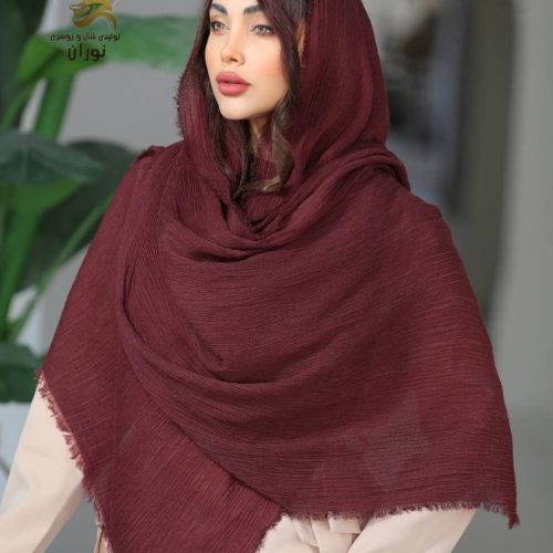 خرید عمده شال نخی کنفی پلیسه ریز دو ریش اعلاء - شال و روسری زنانه عمده