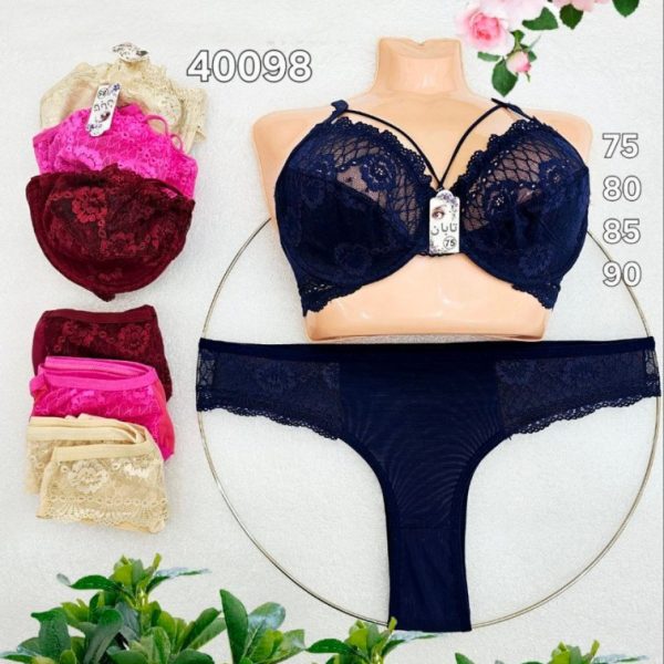 خرید عمده ️ست دانتل هارنس دار فنردار ️ کدb_40098 - شورت و سوتین زنانه عمده