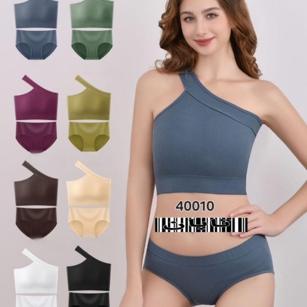 خرید عمده ️ست نیم تنه نخ کبریتی اعلاء ️ کد40010 - شورت و سوتین زنانه عمده