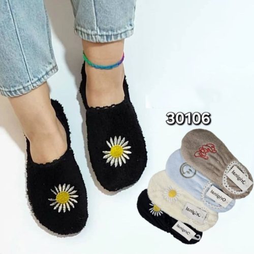 ️جوراب پاپوش حوله ای گلدوزی ️ کد 137274 - خرید جوراب زنانه عمده