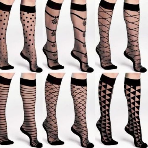 خرید عمده جوراب سه ربع شیشه ای کفه دار طرح دار مشکی - جوراب زنانه عمده