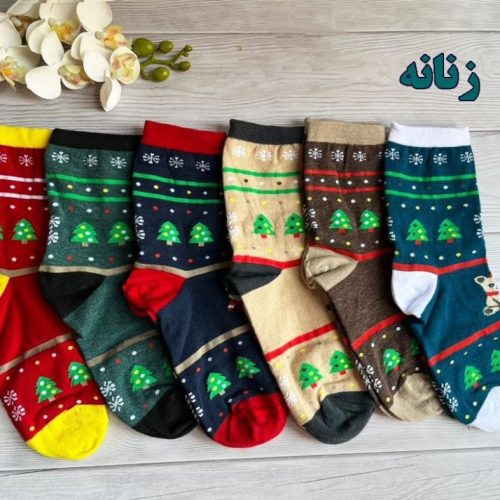 جوراب ساقدار ریزبافت طرح کریسمس زنانه محدود کد 137580 - خرید جوراب زنانه عمده