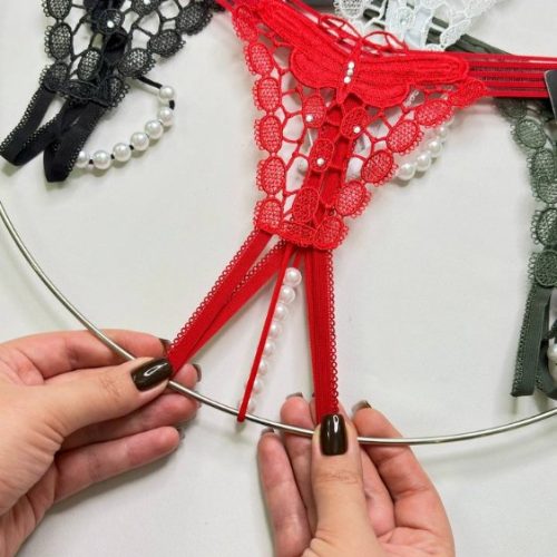 شورت فانتزی دانتل مروارید دار زنانه وارداتی با کیفیت کد 135326 - خرید شورت زنانه عمده