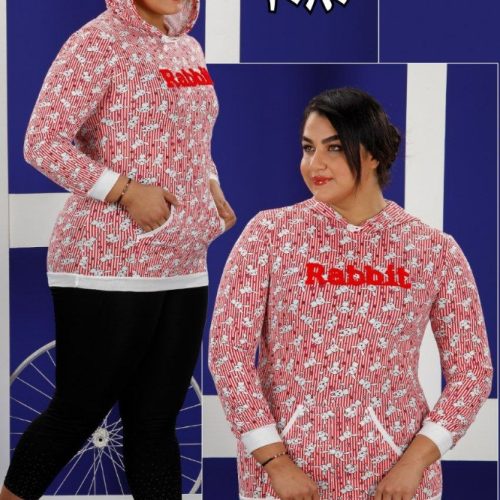 خرید عمده 🔶هودی شنل دوزی Rabbit راه راه خرگوشی دورس🔶