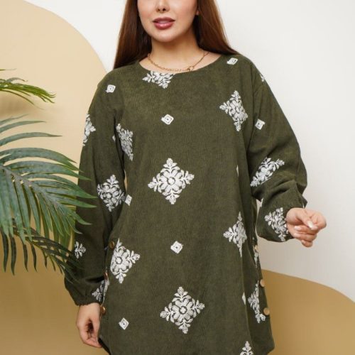 خرید عمده تونیک قواره دار مخمل خامه دوزی