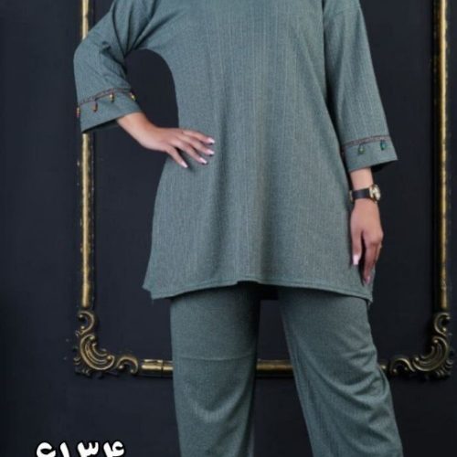خرید عمده ست تونیک شلوار کریشه خارجی نوار سنتی کد6134 - ست تونیک شلوار زنانه عمده