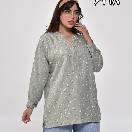 خرید عمده تونیک قواره دار گل گچی لینن ژاکارد کد6218 - تونیک زنانه عمده