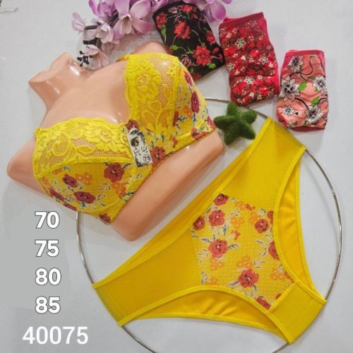 خرید عمده ست دانتل گلدار فنردار - شورت و سوتین زنانه عمده