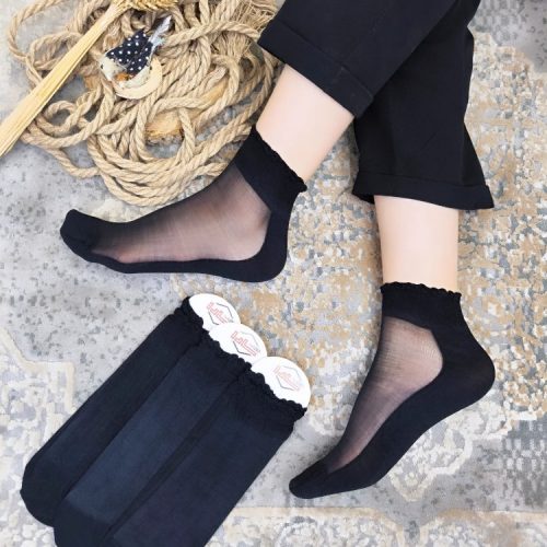 فروش عمده جوراب قایقی بلند مشکی کد 133051