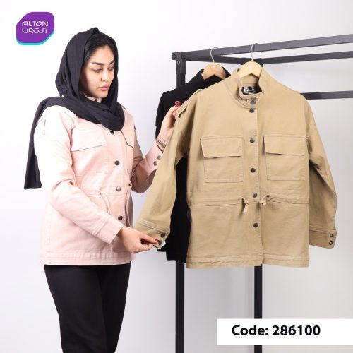 خرید عمده کت کمرگت دار 2جیب زنانه