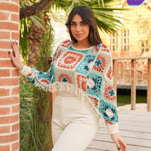 خرید عمده کراپ قلاب بافی رنگی دوتیکه