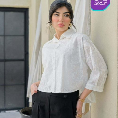 خرید عمده کراپ زنانه خامه دوزی جلو باز - شومیز زنانه عمده