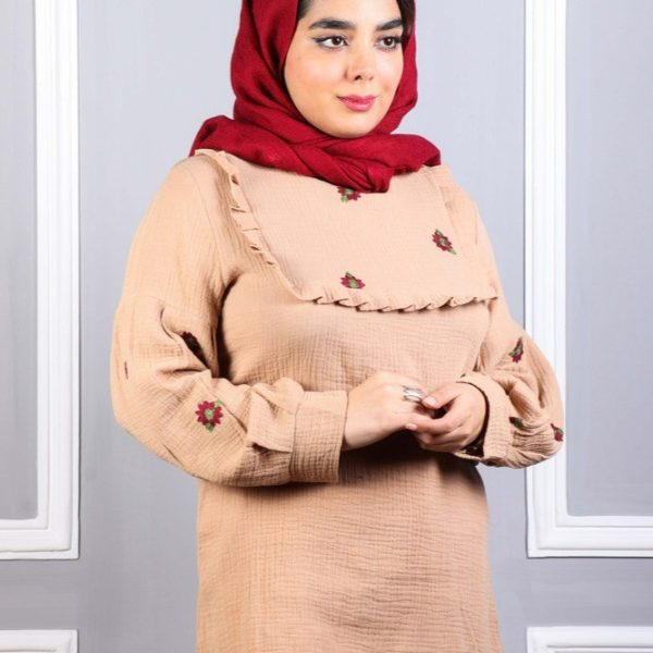 خرید عمده مانتو دبل فیس یقه چین گلدوزی - تونیک زنانه عمده