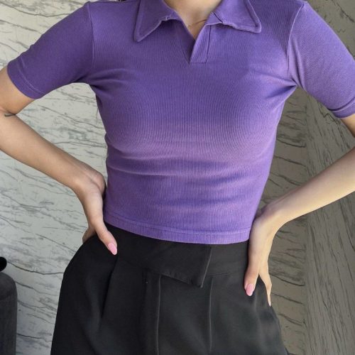 کراپ یقه مردونه کد 136143 - خرید تاپ و تیشرت زنانه عمده