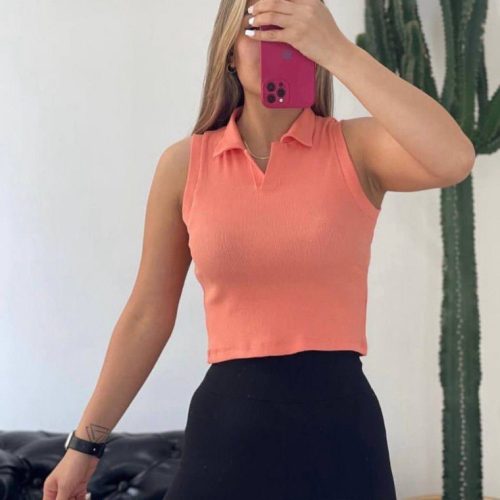 کراپ یقه مردونه کد 136484 - خرید تاپ و تیشرت زنانه عمده