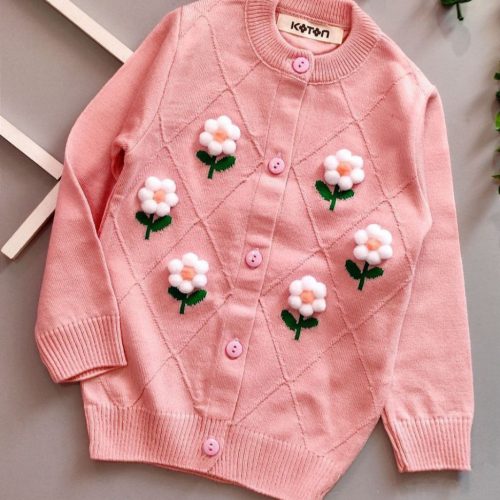 فروش عمده ژاکت بافت دخترانه طرح گل کد 131196