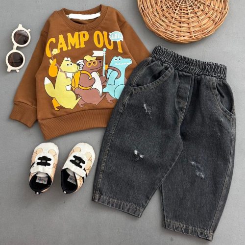 فروش عمده ست بلوز شلوار لی دخترانه پسرانه camp out کد 131503