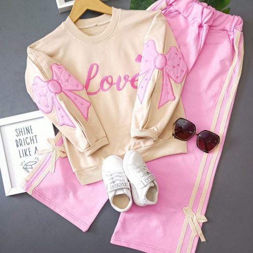 ست بلوز شلوار بگ دخترانه Love کد 134412 - خرید ست بلوز شلوار دخترانه عمده