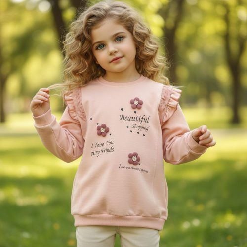 بلوز تک دخترانه سر شانه دو چین دار گیپوری کد 134413 - خرید بلوز تک دخترانه عمده