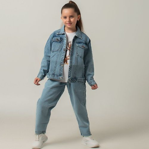 ست سه تیکه کت شلوار لی دخترانه کد 134418 - خرید ست کت شلوار دخترانه عمده