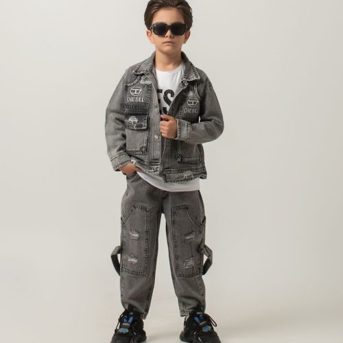 ست سه تیکه کت شلوار لی پسرانه کد 134421 - خرید ست کت شلوار پسرانه عمده