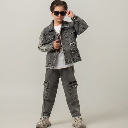 ست سه تیکه کت شلوار لی پسرانه کد 134422 - خرید ست کت شلوار پسرانه عمده