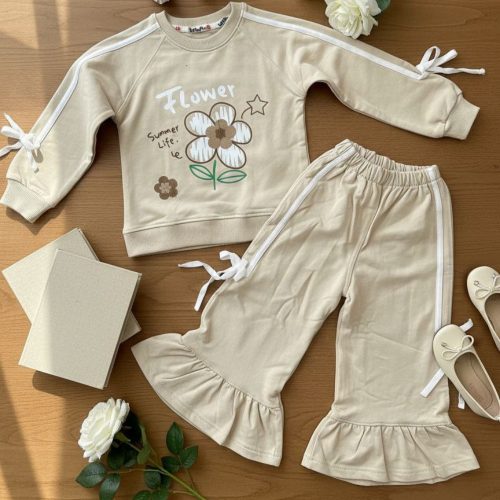 ست بلوز شلوار دخترانه چین دار نوار دوزی کد 135240 - خرید ست بلوز شلوار دخترانه عمده