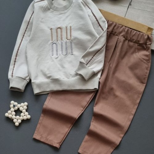 ست بلوز شلوار کتان دخترانه پسرانه inu کد 135332 - خرید ست بلوز شلوار پسرانه عمده