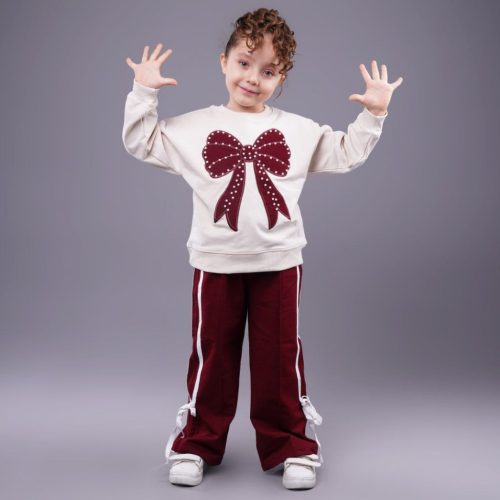 ست بلوز شلوار دخترانه پاپیون کد 136817 - خرید ست بلوز شلوار دخترانه عمده