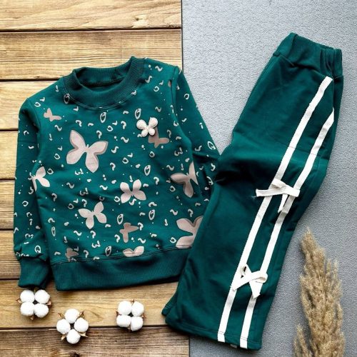 ست بلوز شلوار دخترانه تمام چاپ پروانه کد 136821 - خرید ست بلوز شلوار دخترانه عمده