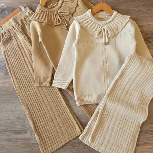 ست بلوز شلوار بافت دخترانه کد 136825 - خرید ست بلوز شلوار دخترانه عمده