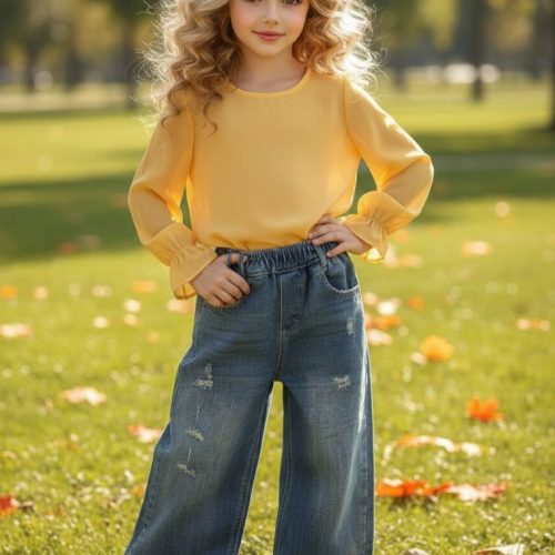 شلوار لی شافل دخترانه کد 137144 - خرید شلوار دخترانه عمده