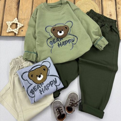 ست بلوز شلوار کتان دخترانه پسرانه تدی کد 138274 - خرید ست بلوز شلوار پسرانه عمده