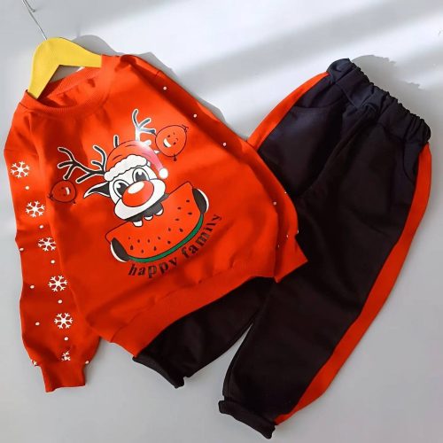 ست بلوز شلوار دخترانه پسرانه گوزن یلدایی کد 138275 - خرید ست بلوز شلوار پسرانه عمده