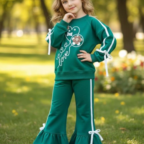 ست بلوز شلوار دخترانه چین دار نوار دوزی کد 138891 - خرید ست بلوز شلوار دخترانه عمده